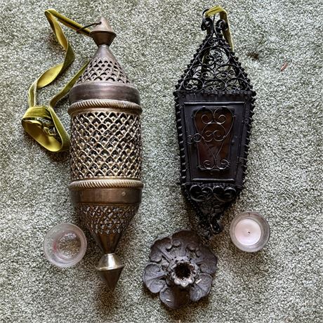 Vintage Metal Hanging Candle Lanterns