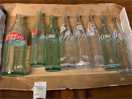 Vintage Glass Collectible Coke and Pepsi Bottles - Lot of 8