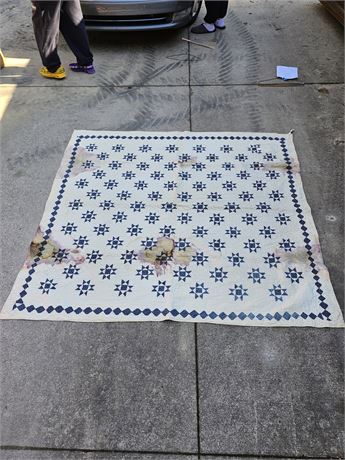 Hand Made Blue & White Block Star Quilt