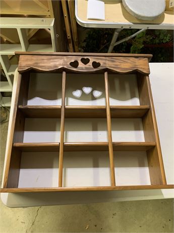 Rustic Country Wood Shelf Wall Display With Heart Cutouts & 9 Shelves