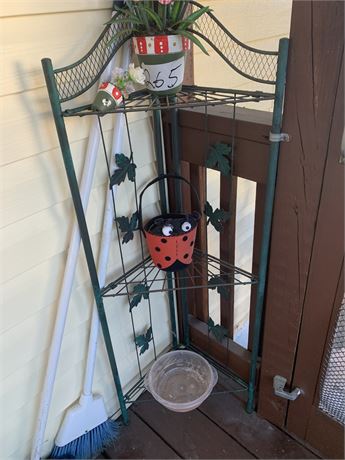 Green Metal 3 Tier Corner Shelf With Contents