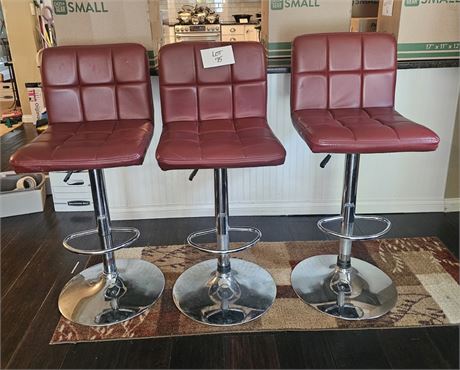 Maroon Adjustable Leather Quilt Top & Chrome Pedestal Base Bar Chairs