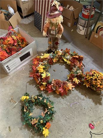 Fall Seasonal Home Decor Scarecrow Wreath Fall Silk/Fake Flowers