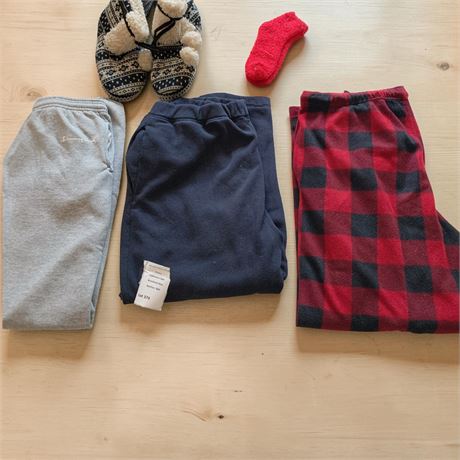 Pajama/Sweat Pant Lot - Merona Buffalo Check Fleece, Champion Sweats (L,XL)