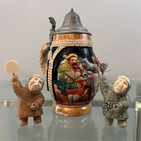 German Stein and Carved Stone Inuit Figurines Bundle