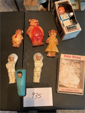 Baby Bisque Doll In Box Vintage Chalkware Three Bears Wall Hangings