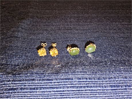 14K Gold Jade Earrings & 14K Topaz Earrings