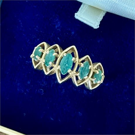 14k Gold Marque Cut Emerald Ring - Size 7.5 - 4.22g