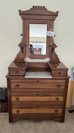 Antique Wood Dresser & Mirror