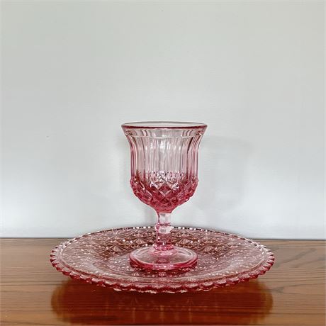 Beautiful LG Wright Pink Sawtooth and Daisy/Button Patterned Glass