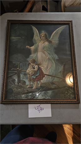 Vintage Framed Guardian Angel Art Print