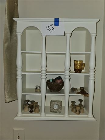 Small White Display Shelf w/Toothpick Holder/Quartz Clock/Decor & More