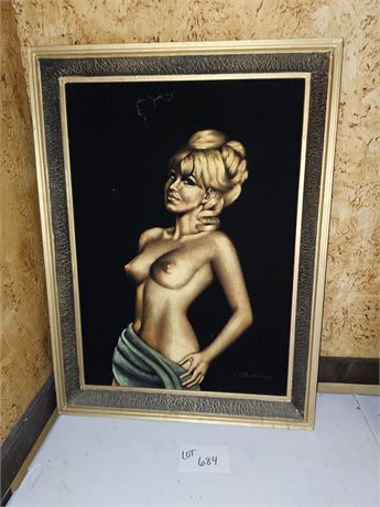 Black Velvet Risque Pinup Nude Oil Painting