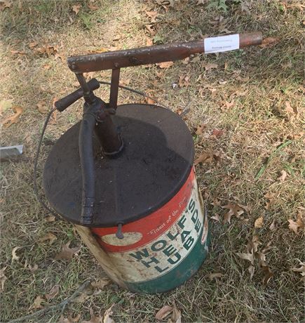 Vintage Wolfs Head 5-gallon Oil Can With Hand-Operated Pump