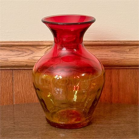 Vintage Blenko Amberina Art Glass Vase - 8"T