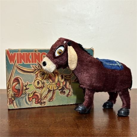 Winking Donkey Vintage Mechanical Wind Up Toy w/ Box