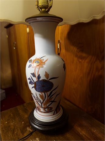 Vintage Hand Painted Asian Porcelain Lamp with Shade