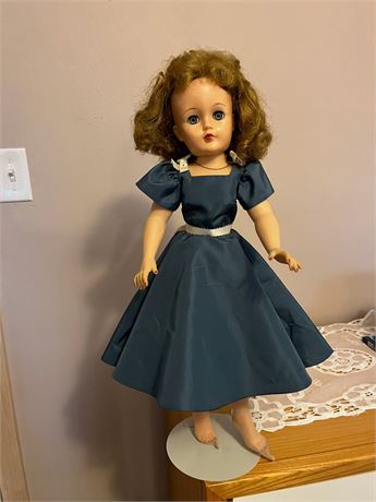 1950's Ideal Miss Revlon VT-19 Doll In Blue Taffeta Dress/Kaiser Stand