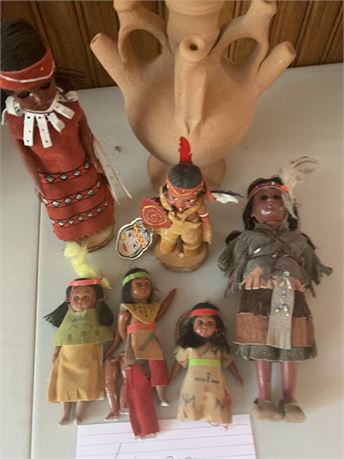 Native American Doll Figurine Lot With Wedding Water Jar Pottery From Cana