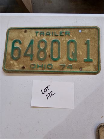 Vintage 1974 Ohio Trailer License Plate