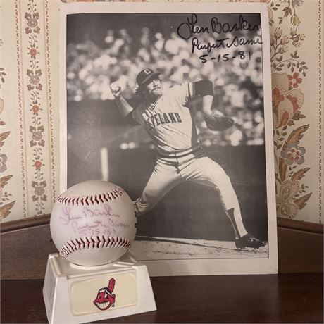 Len Barker Autographed Baseball and Photograph (Unverified)