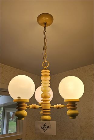 MCM Opaline Glass Globe Chandelier With Two Tone Yellow Orb Frame