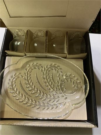 Federal Glass Clear Homestead 8 Piece Snack Set Wheat Pattern W/ Original Box