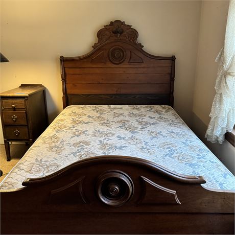 Antique Full Size Carved Wood Bed