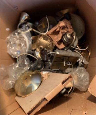 Assorted Vintage Lighting Parts & Fixtures Lot - 1 Box