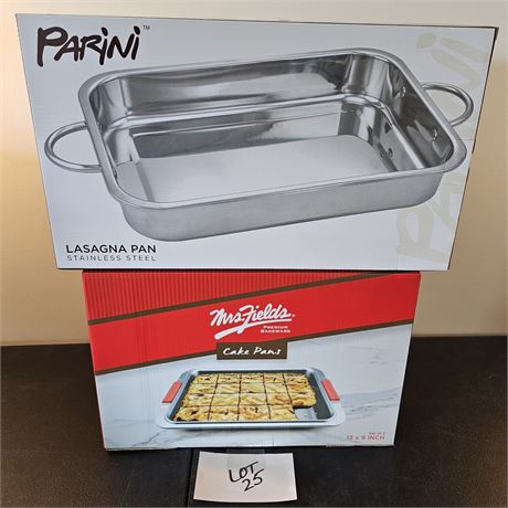 Mrs.Fields Cake Pan & Parini Lasagna Pan New In Box