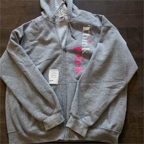 Think Pink Cancer Awareness Zip Up Sweatshirt W/Hood (Size XL)