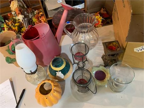 Red Metal Watering Can Oil Lamp Vases Candleholders & More