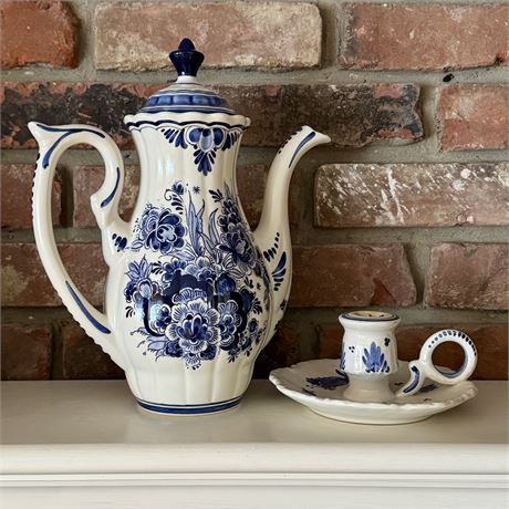 Delft Holland Pitcher and Candle Holder