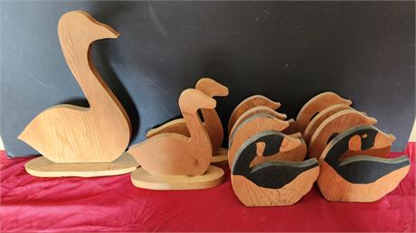 Wood carved geese, ducks letter holders