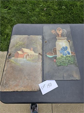 Slate Paintings - (1) Red Mill & (2) Kitchen Still Life