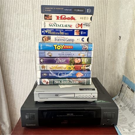 Goldstar VHS and Sony DVD Player + VHS Tapes