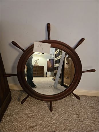 Wood Ship Wheel Mirror