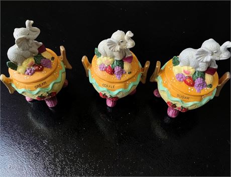 Ceramic Elephant-Themed Canister Set W/Fruit Design (Set of 3)