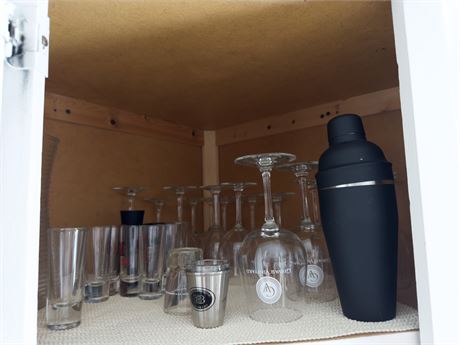 Bar Glasses and Shaker Lot