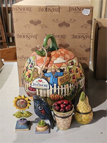 2006 Jim Shore Heartwood Creek Pumpkin Covered Container with Mini-Figurines