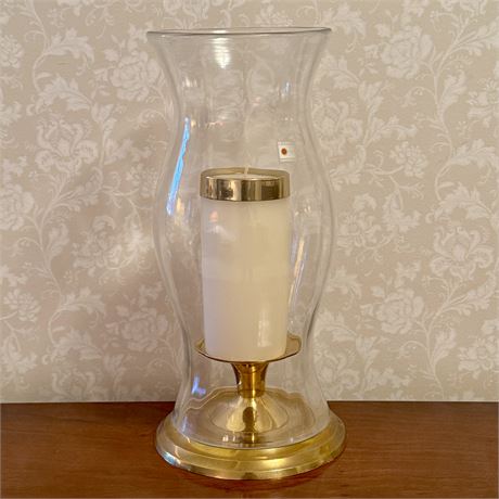 14"T Blenko Glass Hurricane with Solid Brass Candle Holder