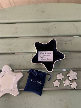 Make A Wish Star Trinket Box With 5 Silver Colored Charms and Cinch Bag