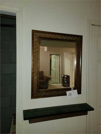 Rattan Mirror & Wood Shelf