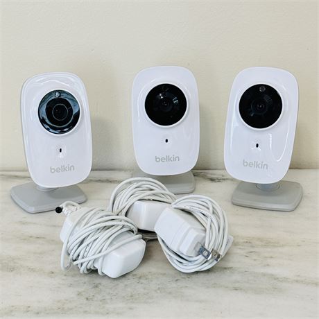 Belkin NetCam HD Wifi Cameras - Lot of 3 with Adapters