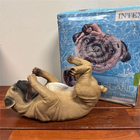 New Pug Face Island Pool Float and Pug Wine Bottle Holder