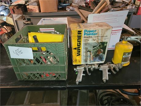 Crate with Paint Supplies/Wagner Power Painter/Sander/Brush/Sprayer & More