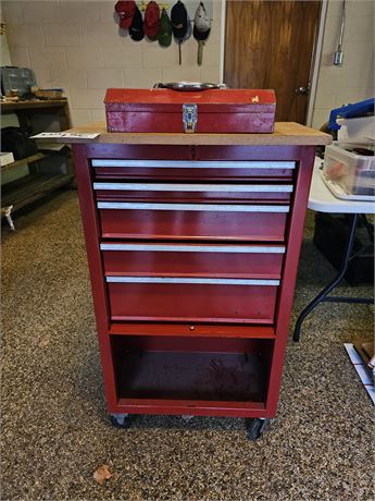 Red Rolling Toolbox with Wood Top & Extra Red Toolbox