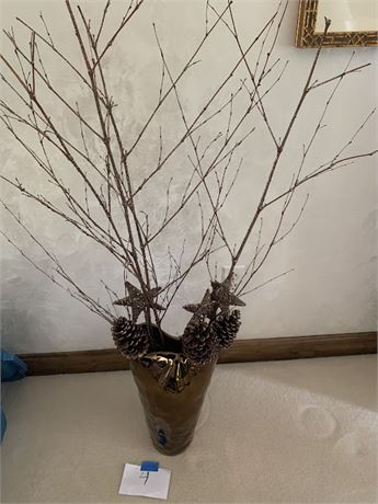 Shiny Metallic Hammered Nugget Vase Bronze Color With Tree Twigs