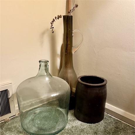 Decorative Items in Corner - 26"T MCM Art Glass Vase and More