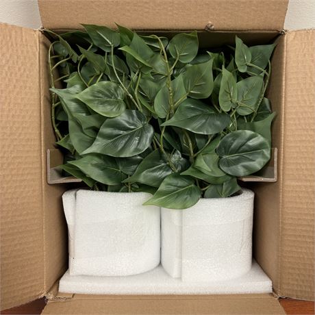 New Pair of Decorative Artificial Plants in White Pots
